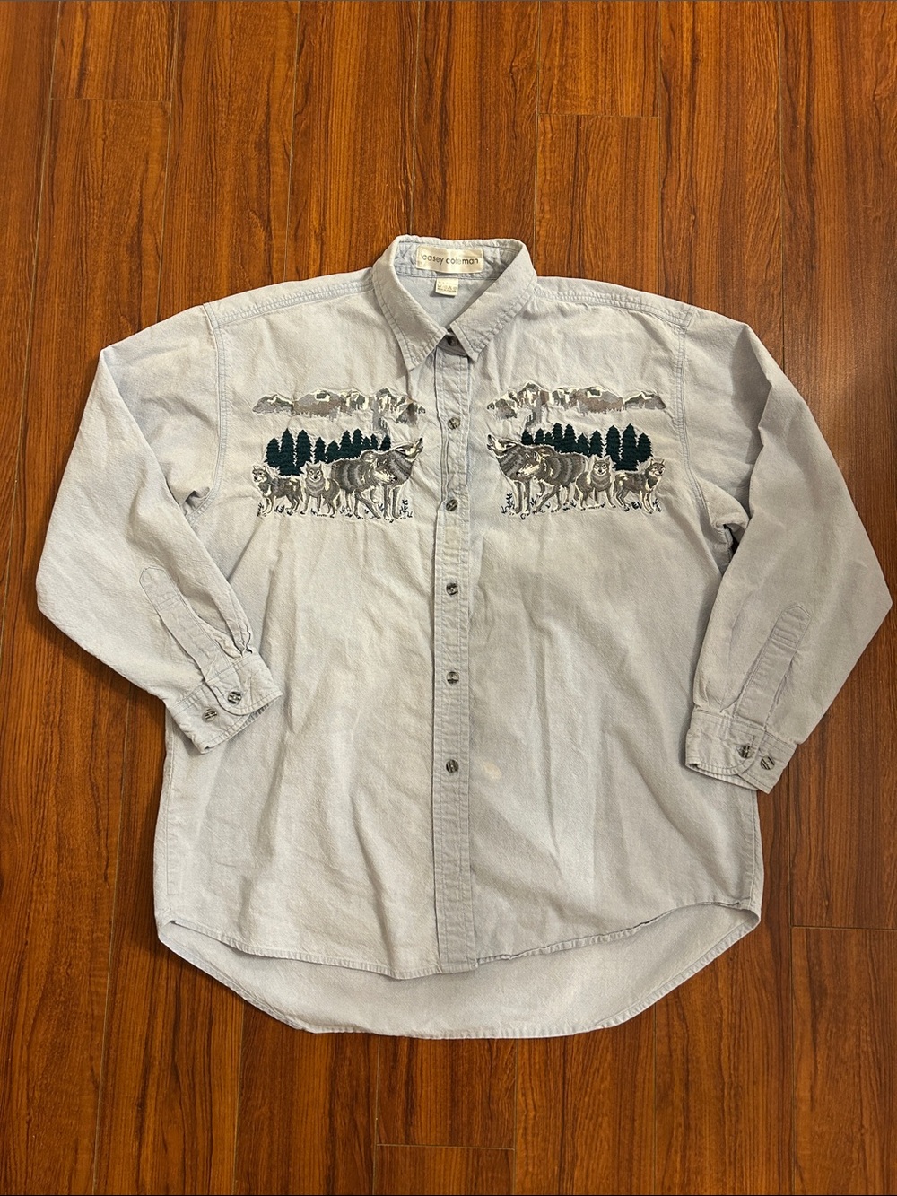 Casey Coleman Button Up Embroidered Wolf Shirt - Picture 1 of 8